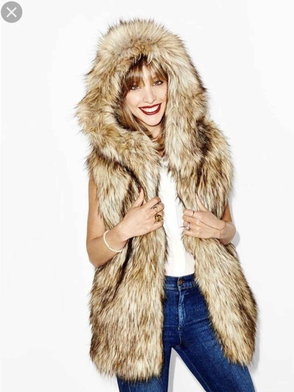 Talula (Aritzia) Faux Fur Hooded Vest – Size XS – Multi-Tone Tan/Brown